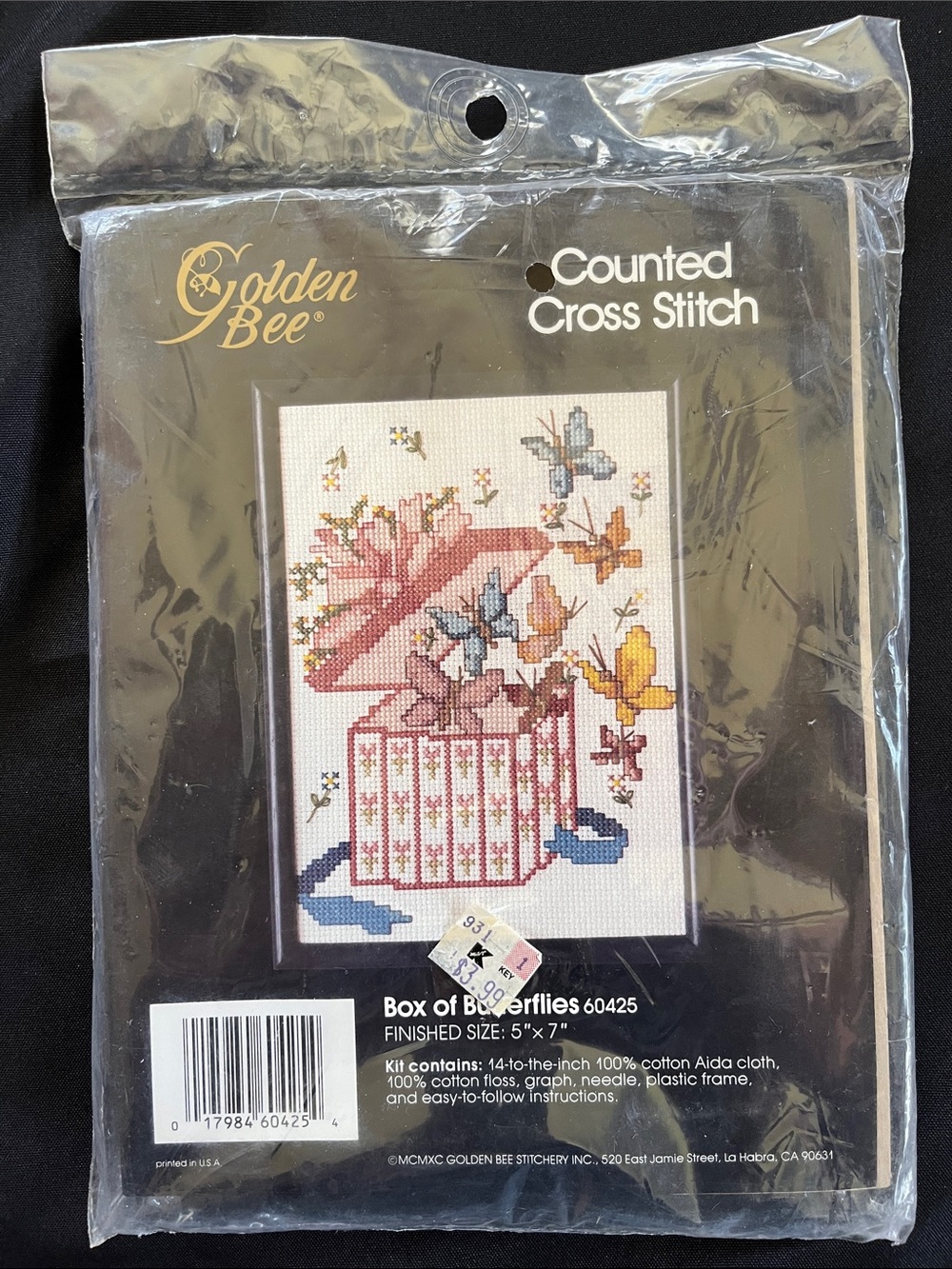 Vtg Golden Bee BOX OF BUTTERFLIES Counted Cross Stitch Kit 1990 #60425 Nature